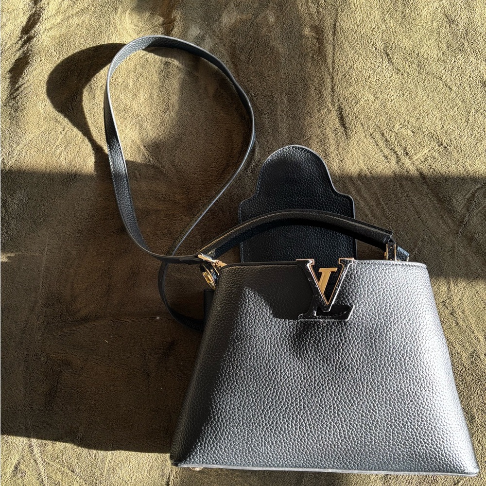 Black Handbag with Gold Accents